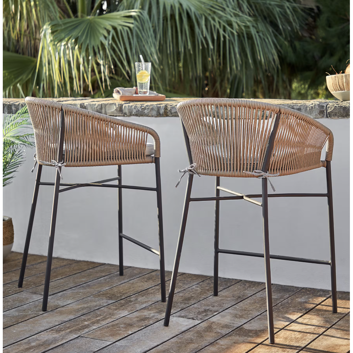 Taburete Yanet de cuerda beige y acero galvanizado altura 80 cm 4