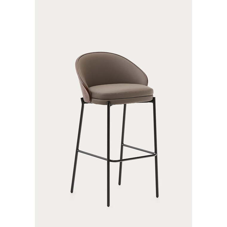 Taburete Eamy de piel sintética marrón, chapado fresno acabado nogal y metal marrón 77cm 1