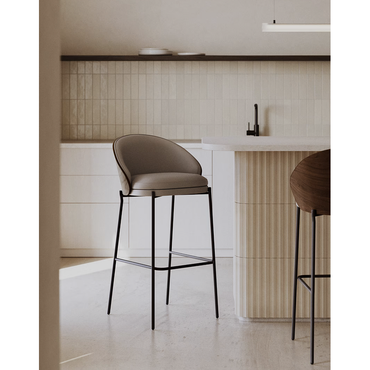 Taburete Eamy de piel sintética marrón, chapado fresno acabado nogal y metal marrón 77cm 2