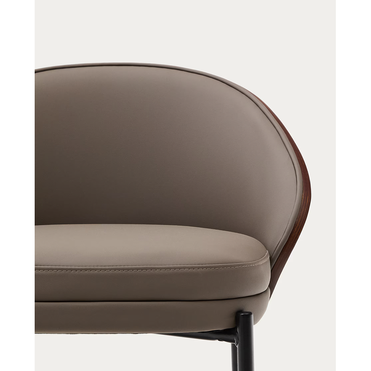 Taburete Eamy de piel sintética marrón, chapado fresno acabado nogal y metal marrón 77cm 3