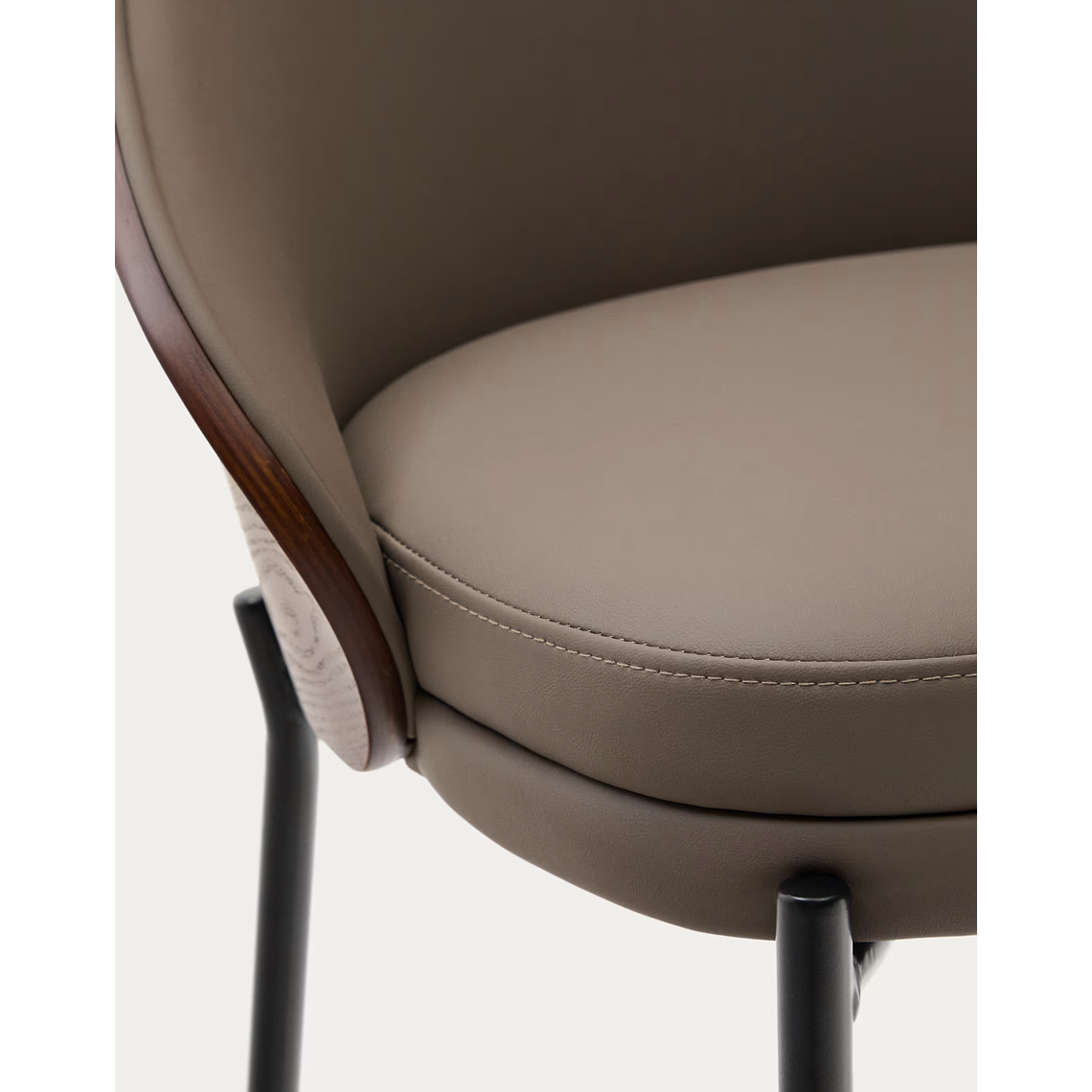 Taburete Eamy de piel sintética marrón, chapado fresno acabado nogal y metal marrón 77cm 4