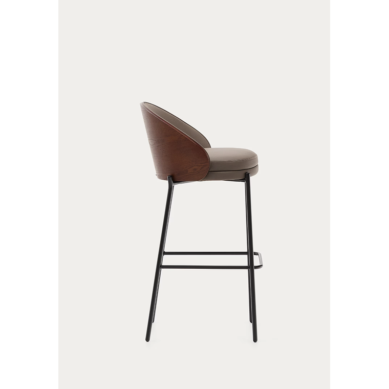 Taburete Eamy de piel sintética marrón, chapado fresno acabado nogal y metal marrón 77cm 5