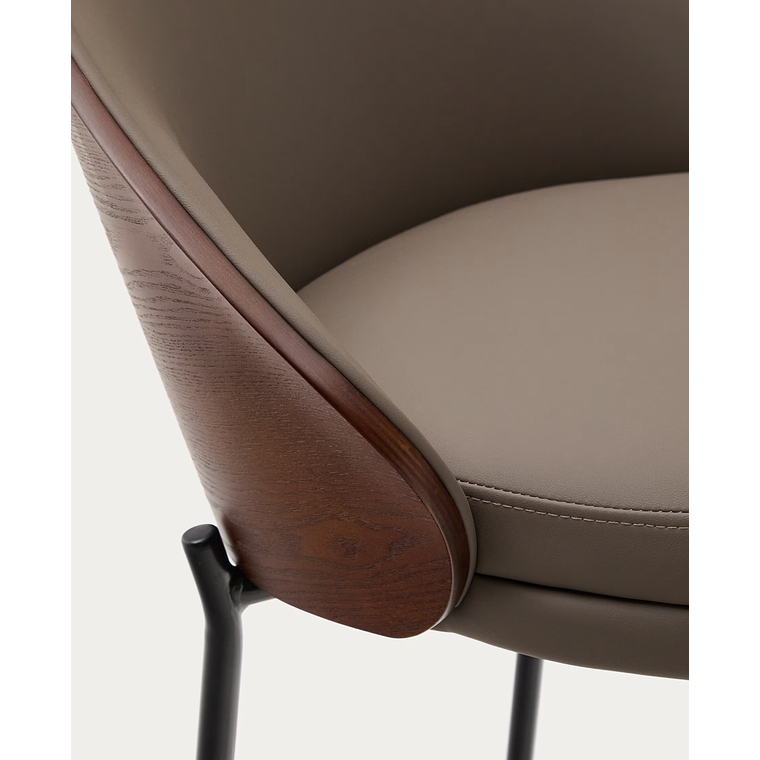 Taburete Eamy de piel sintética marrón, chapado fresno acabado nogal y metal marrón 77cm 6