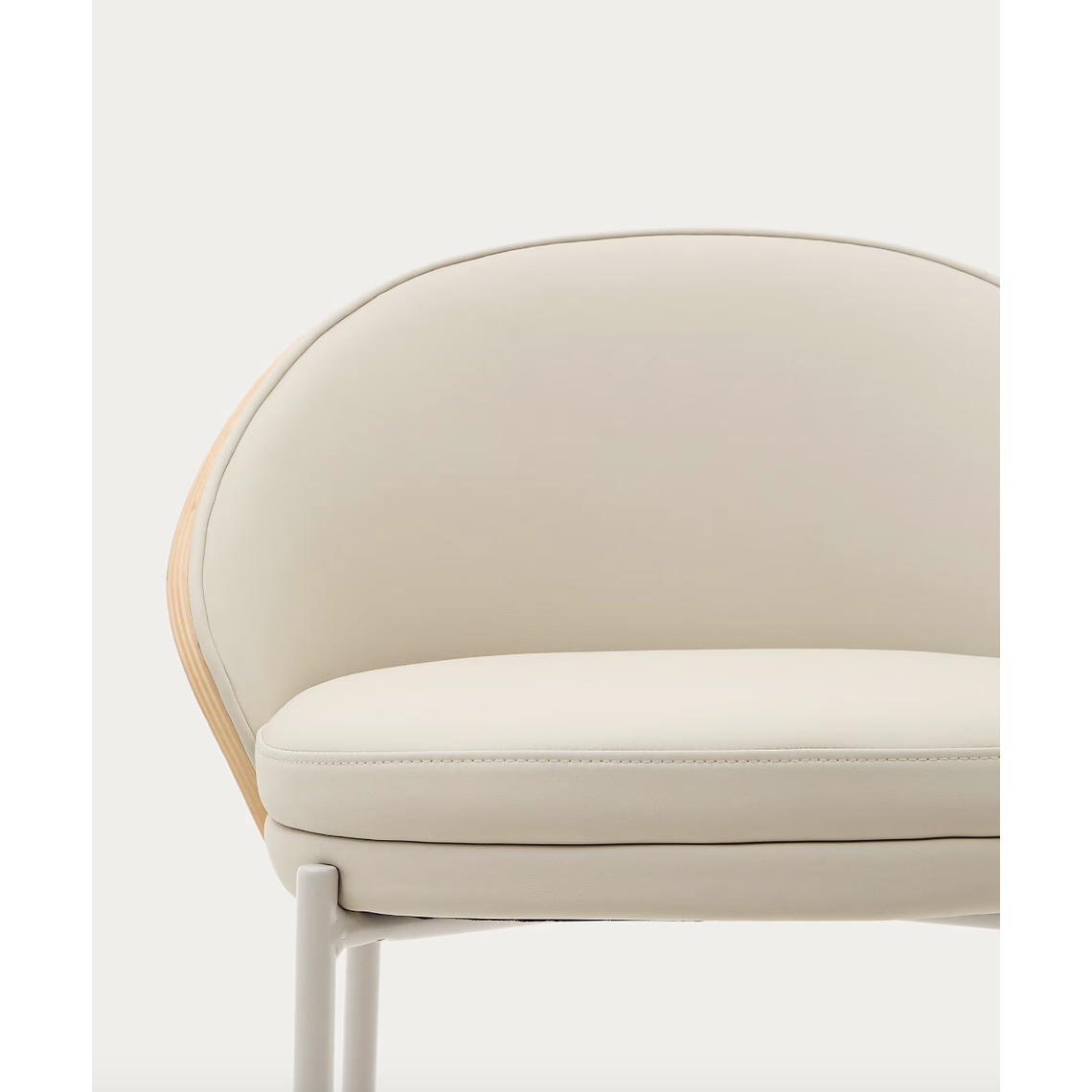 Taburete Eamy de piel sintética beige, chapado fresno acabado natural y metal beige 77cm 2