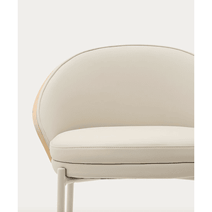 Taburete Eamy de piel sintética beige, chapado fresno acabado natural y metal beige 77cm