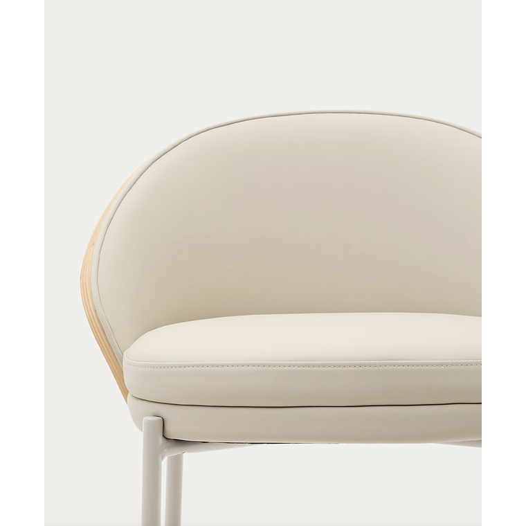 Taburete Eamy de piel sintética beige, chapado fresno acabado natural y metal beige 77cm 2