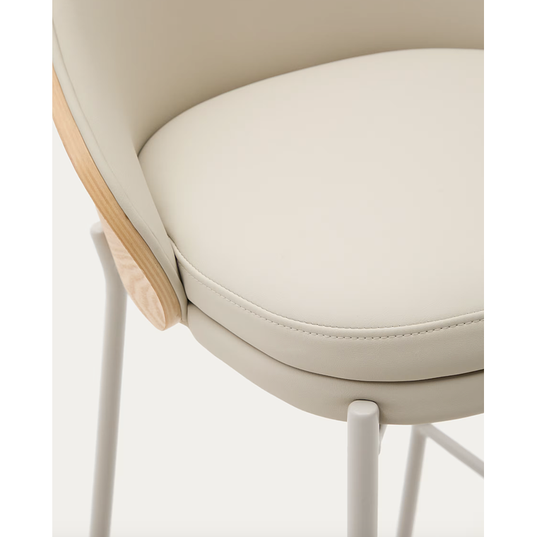 Taburete Eamy de piel sintética beige, chapado fresno acabado natural y metal beige 77cm 3