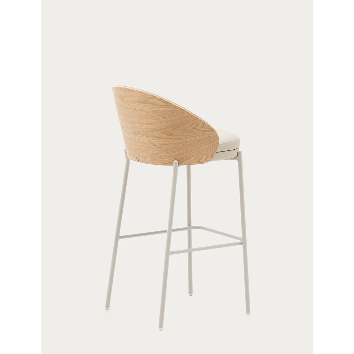 Taburete Eamy de piel sintética beige, chapado fresno acabado natural y metal beige 77cm 4