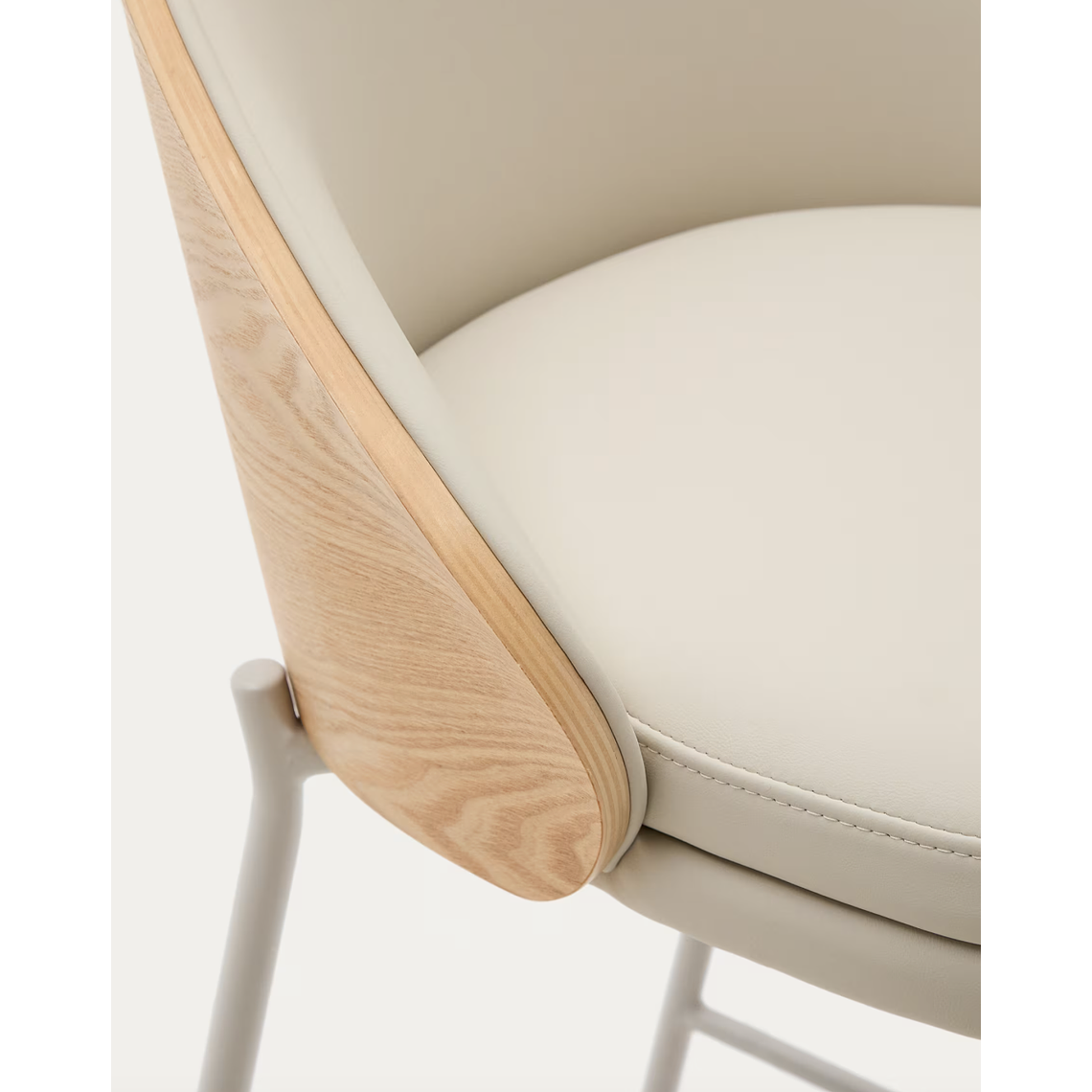 Taburete Eamy de piel sintética beige, chapado fresno acabado natural y metal beige 77cm 5