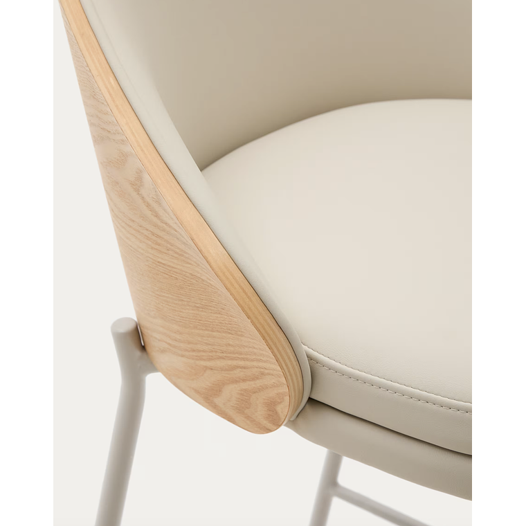 Taburete Eamy de piel sintética beige, chapado fresno acabado natural y metal beige 77cm 5