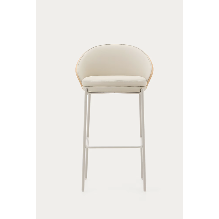 Taburete Eamy de piel sintética beige, chapado fresno acabado natural y metal beige 77cm 6