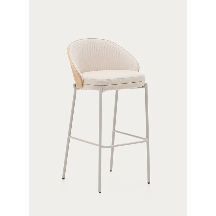 Taburete Eamy chenilla beige, chapado en fresno acabado natural y metal beige altura 77 cm 1
