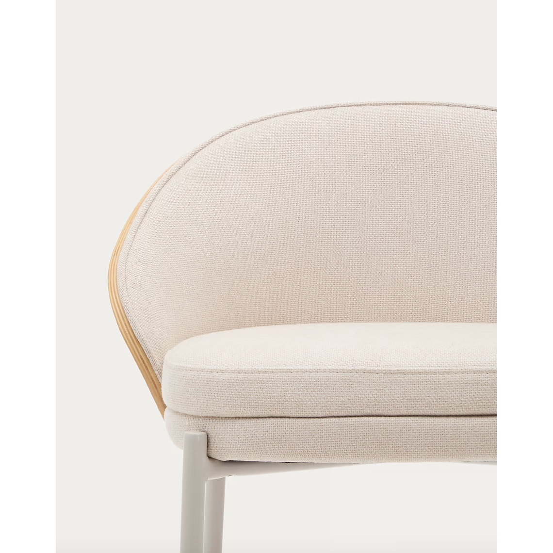 Taburete Eamy chenilla beige, chapado en fresno acabado natural y metal beige altura 77 cm 3