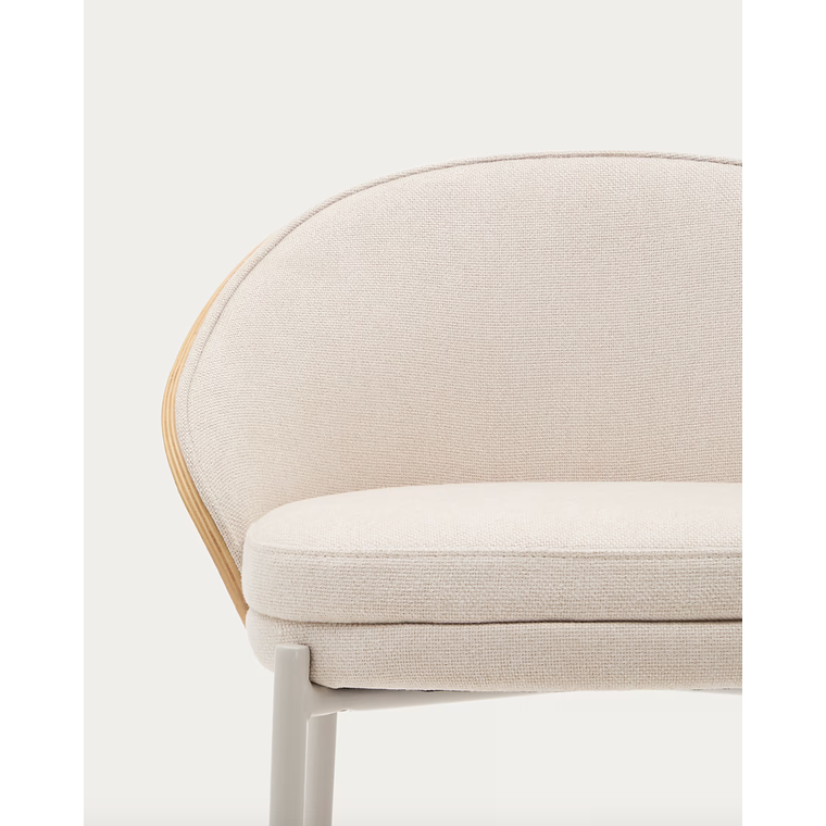 Taburete Eamy chenilla beige, chapado en fresno acabado natural y metal beige altura 77 cm 3