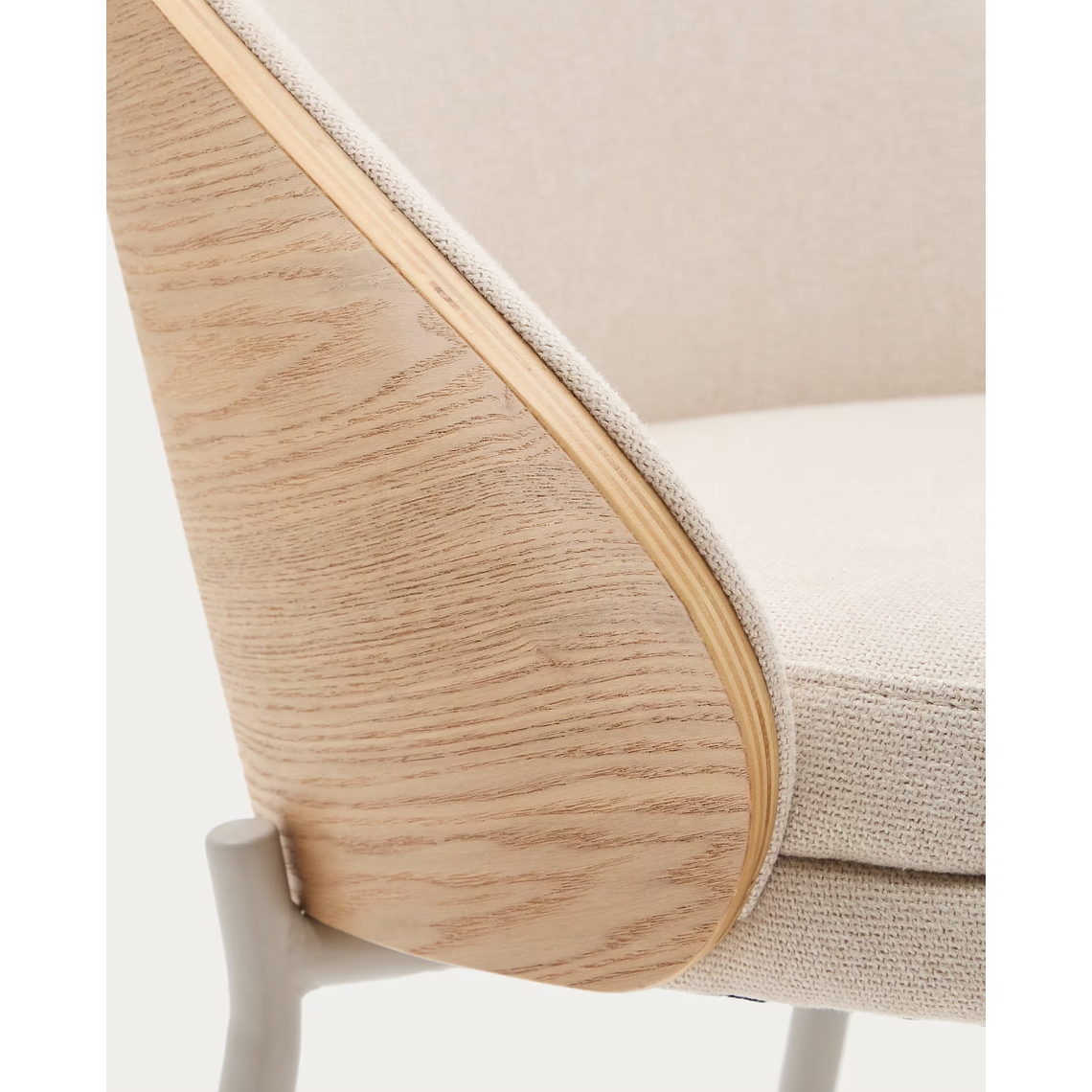 Taburete Eamy chenilla beige, chapado en fresno acabado natural y metal beige altura 77 cm 4