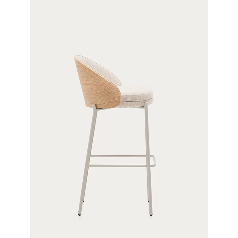 Taburete Eamy chenilla beige, chapado en fresno acabado natural y metal beige altura 77 cm 5