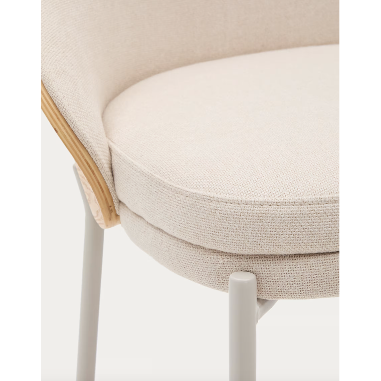 Taburete Eamy chenilla beige, chapado en fresno acabado natural y metal beige altura 77 cm 6