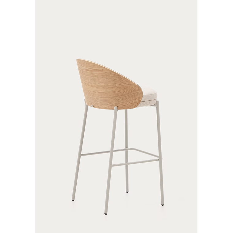 Taburete Eamy chenilla beige, chapado en fresno acabado natural y metal beige altura 77 cm 7