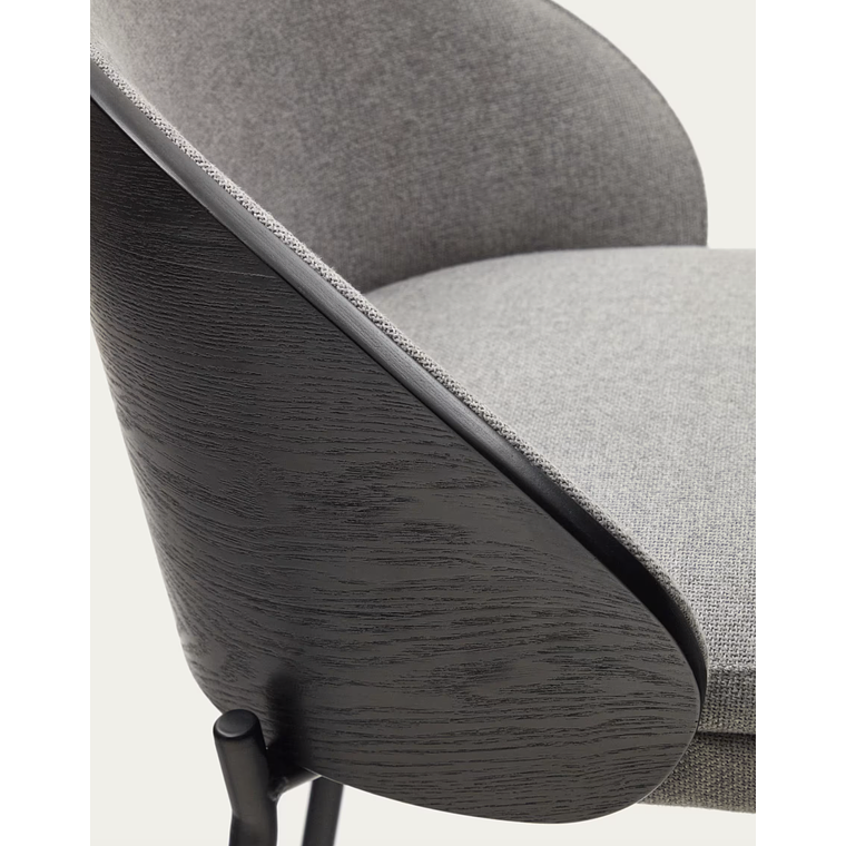 Taburete Eamy de chenilla gris claro chapado en fresno acabado negro y metal negro 77 cm 2