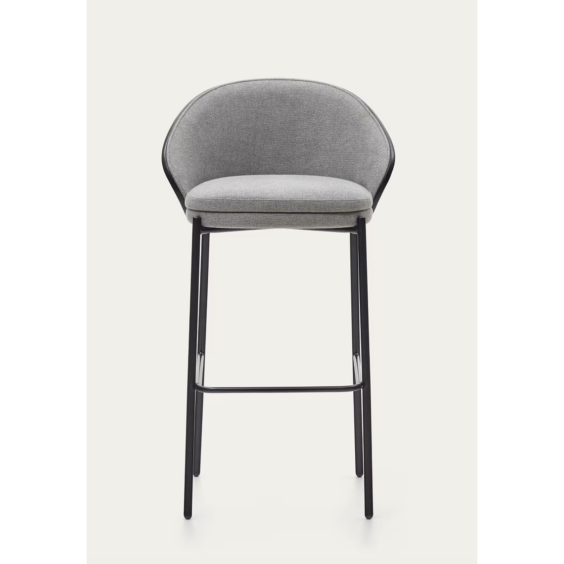 Taburete Eamy de chenilla gris claro chapado en fresno acabado negro y metal negro 77 cm 3
