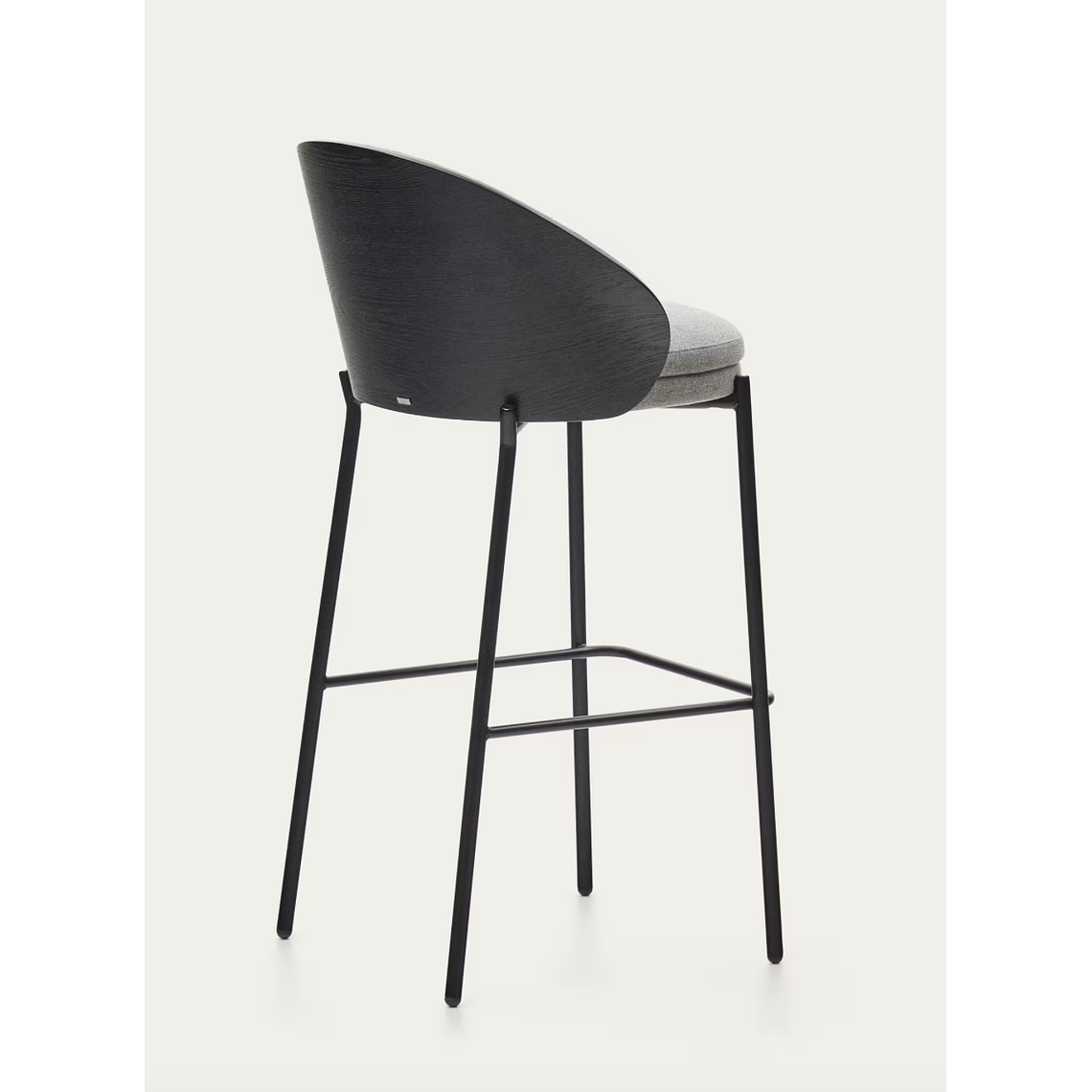 Taburete Eamy de chenilla gris claro chapado en fresno acabado negro y metal negro 77 cm 5