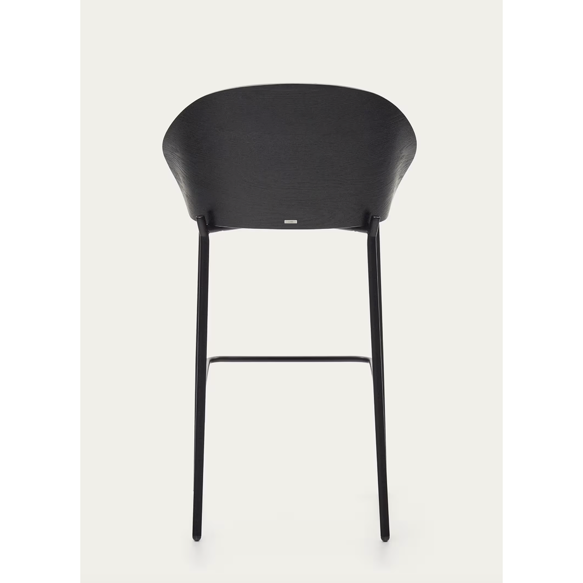 Taburete Eamy de chenilla gris claro chapado en fresno acabado negro y metal negro 77 cm 6