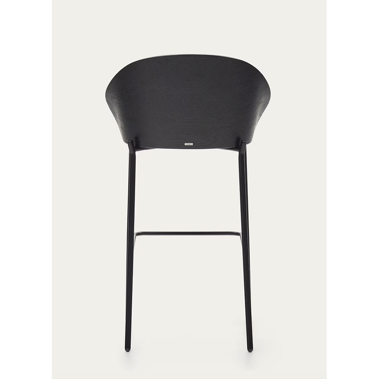 Taburete Eamy de chenilla gris claro chapado en fresno acabado negro y metal negro 77 cm 6