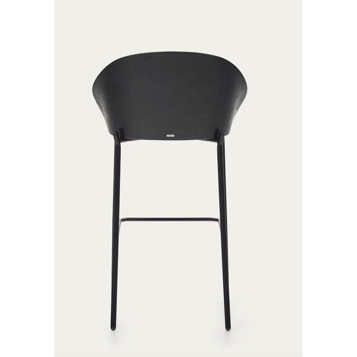 Taburete Eamy de chenilla gris claro chapado en fresno acabado negro y metal negro 77 cm 8