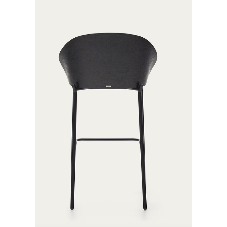 Taburete Eamy de chenilla gris claro chapado en fresno acabado negro y metal negro 77 cm 8