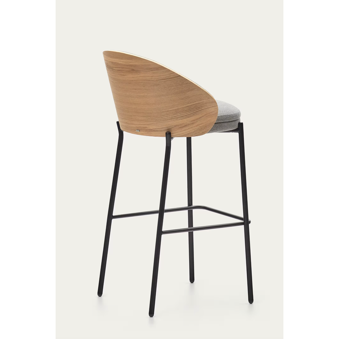 Taburete Eamy de chenilla gris claro chapado en fresno acabado natural y metal negro 77 cm 3