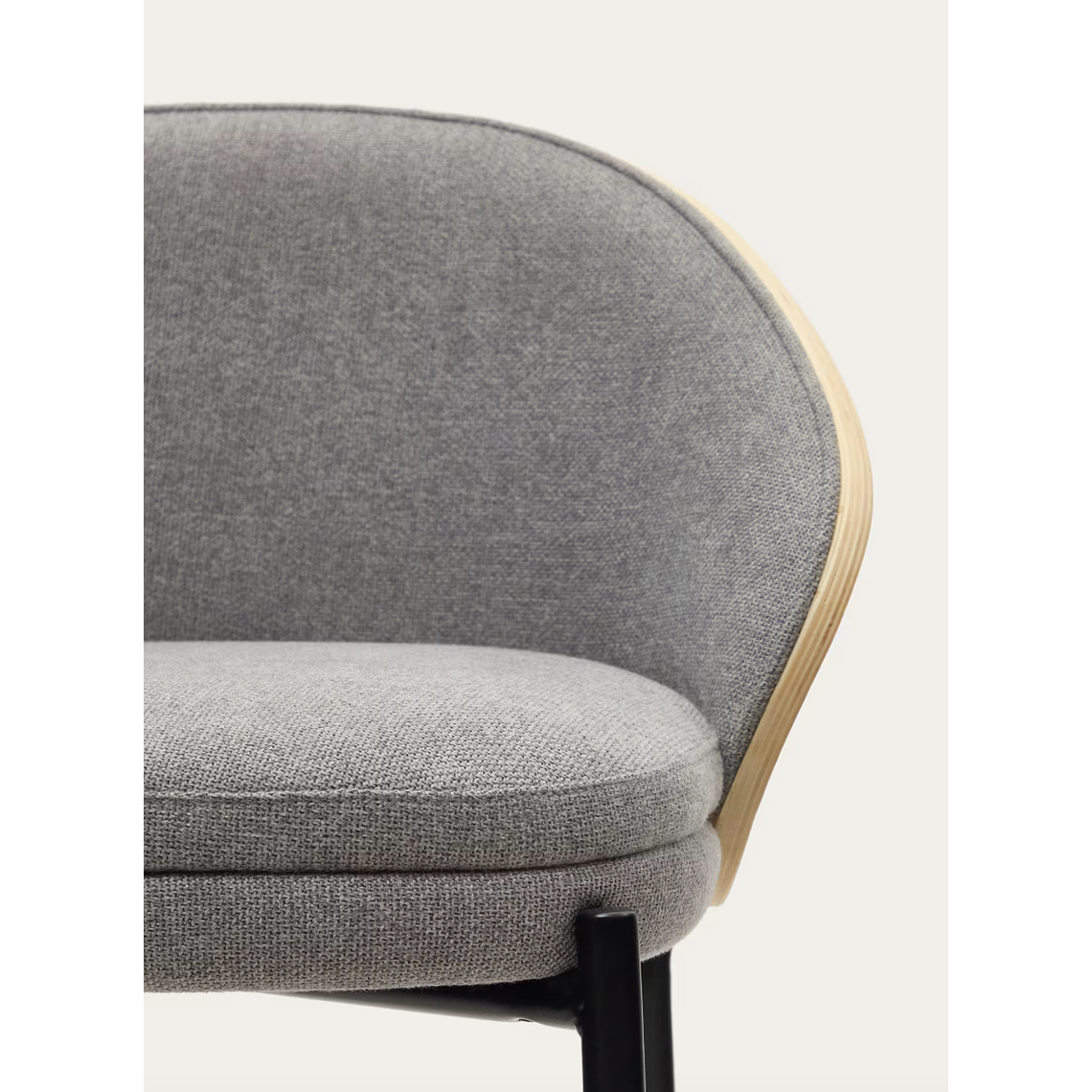 Taburete Eamy de chenilla gris claro chapado en fresno acabado natural y metal negro 77 cm 6