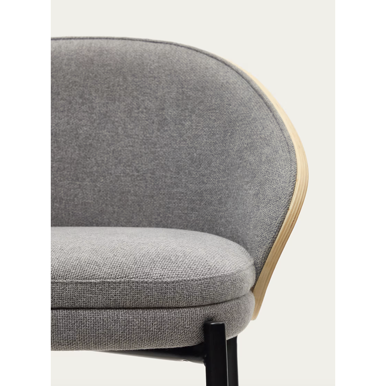 Taburete Eamy de chenilla gris claro chapado en fresno acabado natural y metal negro 77 cm 6