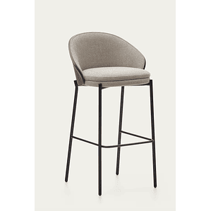 Taburete Eamy de chenilla marrón claro chapado en fresno acabado wengué y metal negro 77cm