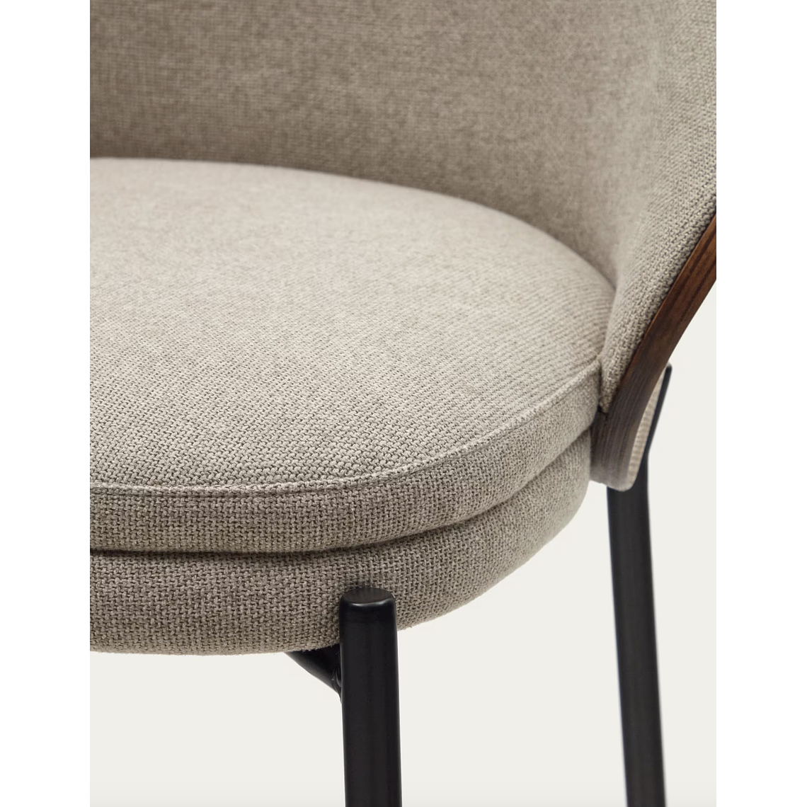 Taburete Eamy de chenilla marrón claro chapado en fresno acabado wengué y metal negro 77cm 5