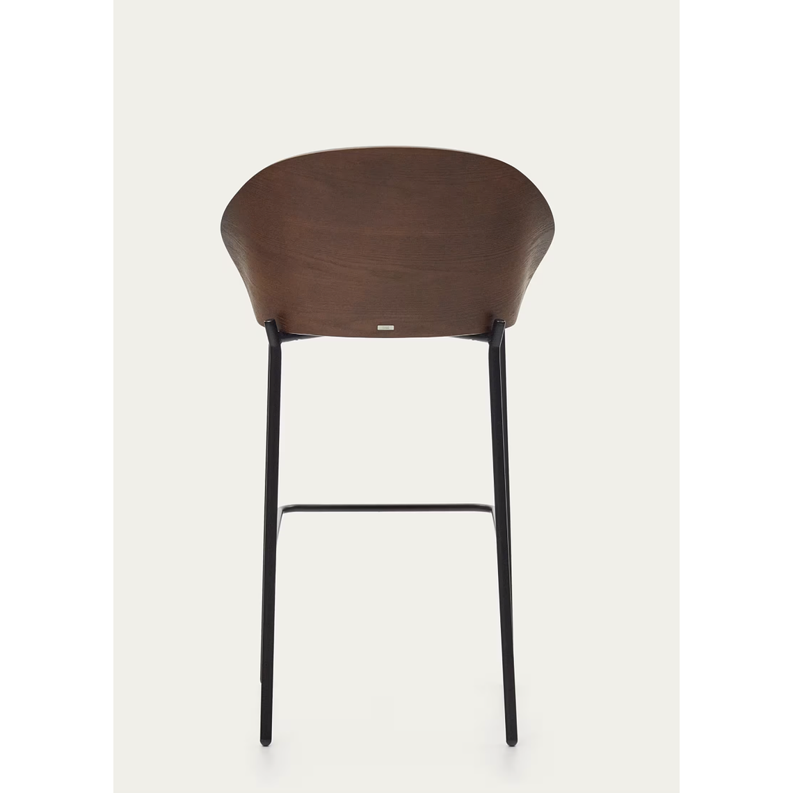 Taburete Eamy de chenilla marrón claro chapado en fresno acabado wengué y metal negro 77cm 6