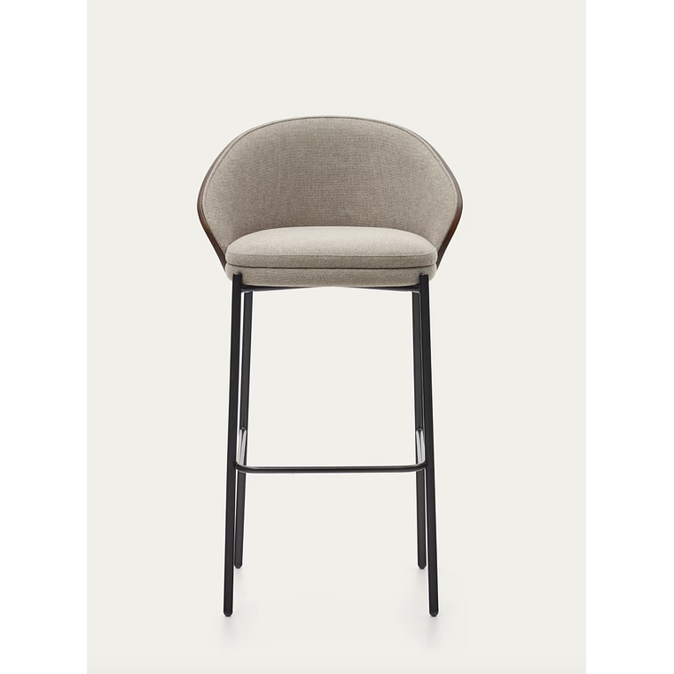 Taburete Eamy de chenilla marrón claro chapado en fresno acabado wengué y metal negro 77cm 7