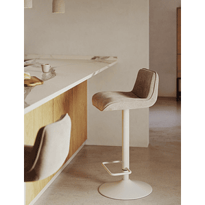 Taburete Zenda de chenilla beige y acero blanco mate 81-102 cm FSC 100%