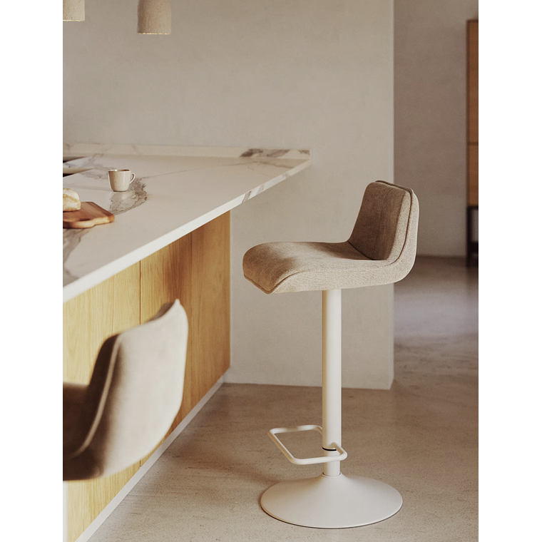 Taburete Zenda de chenilla beige y acero blanco mate 81-102 cm FSC 100% 2