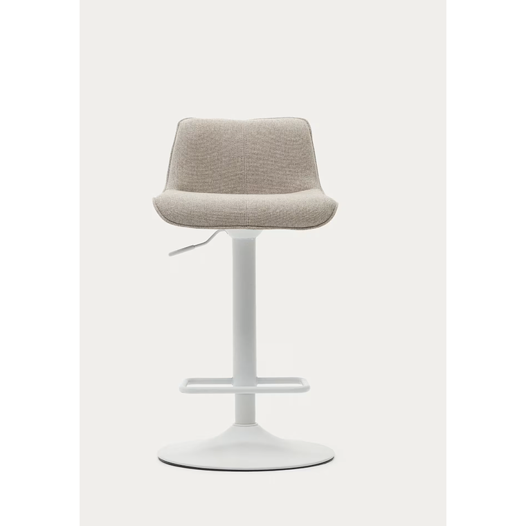 Taburete Zenda de chenilla beige y acero blanco mate 81-102 cm FSC 100% 9