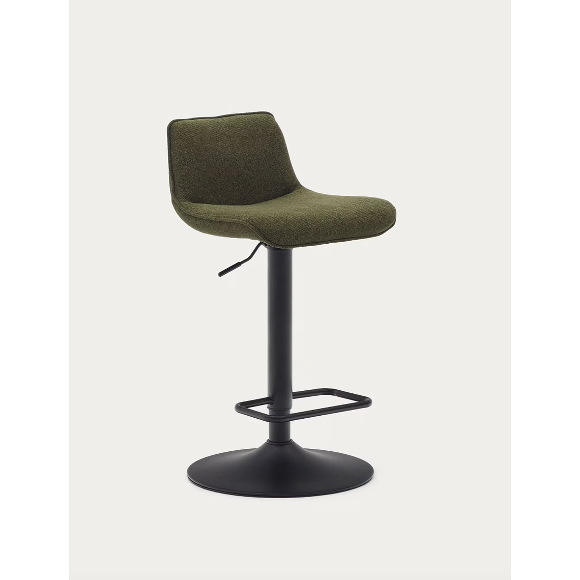 Taburete Zenda de chenilla verde oscuro y acero negro mate altura 81-102 cm FSC 100% 1