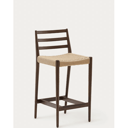 Taburete Analy respaldo madera maciza roble acabado nogal y asiento de cuerda 70cm FSC100%