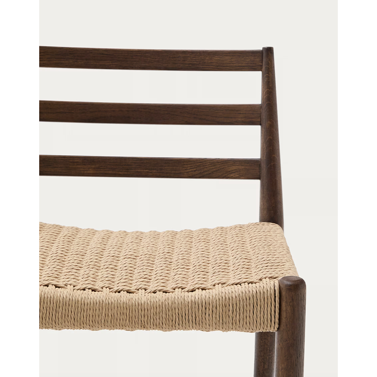 Taburete Analy respaldo madera maciza roble acabado nogal y asiento de cuerda 70cm FSC100% 3