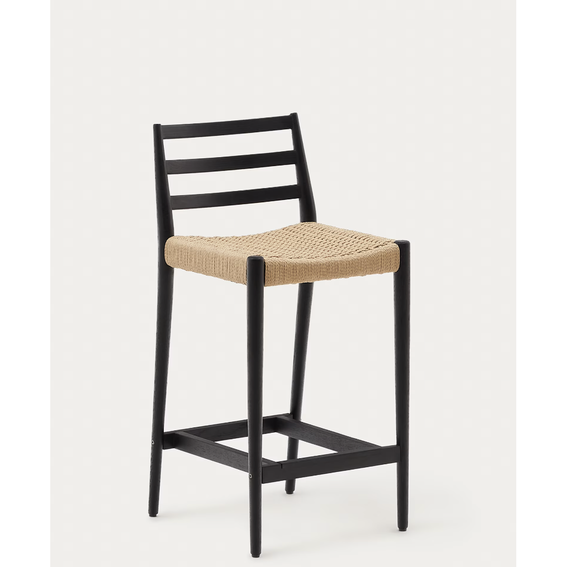 Taburete Analy respaldo madera maciza roble acabado negro y asiento de cuerda 70cm FSC100% 1