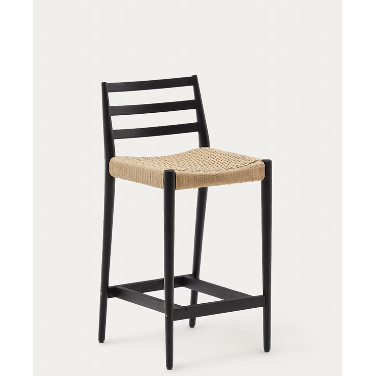Taburete Analy respaldo madera maciza roble acabado negro y asiento de cuerda 70cm FSC100% 1