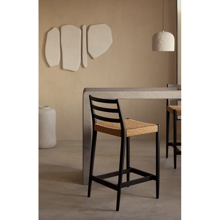 Taburete Analy respaldo madera maciza roble acabado negro y asiento de cuerda 70cm FSC100% 2