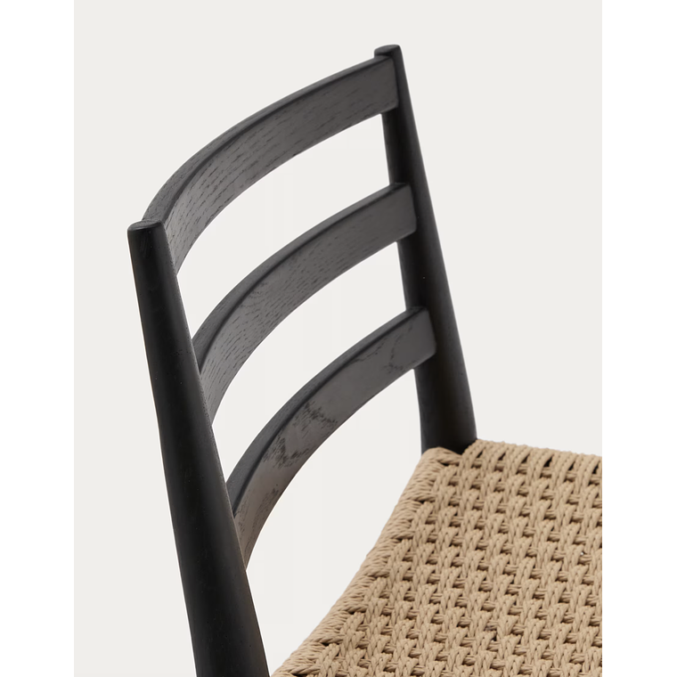 Taburete Analy respaldo madera maciza roble acabado negro y asiento de cuerda 70cm FSC100% 3