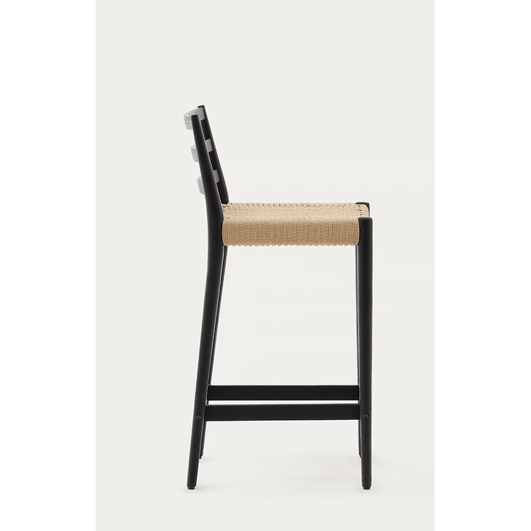 Taburete Analy respaldo madera maciza roble acabado negro y asiento de cuerda 70cm FSC100% 4