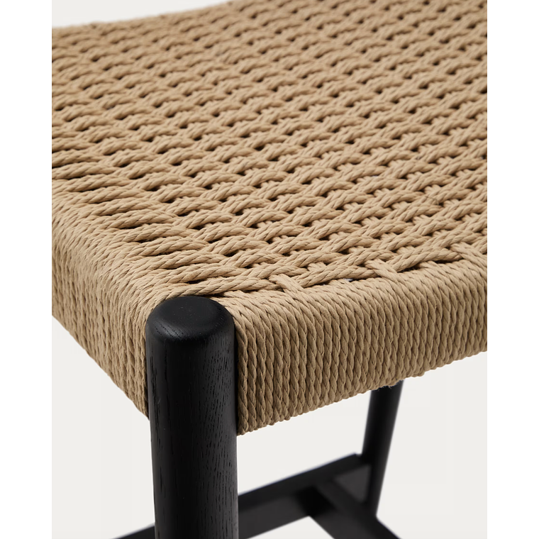 Taburete Analy respaldo madera maciza roble acabado negro y asiento de cuerda 70cm FSC100% 5