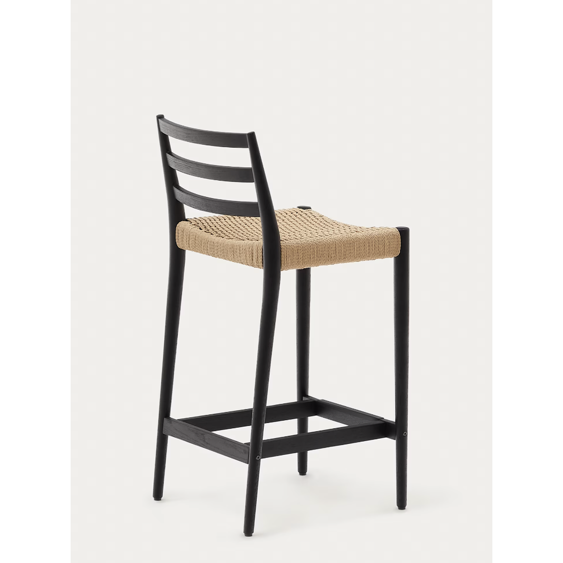Taburete Analy respaldo madera maciza roble acabado negro y asiento de cuerda 70cm FSC100% 6