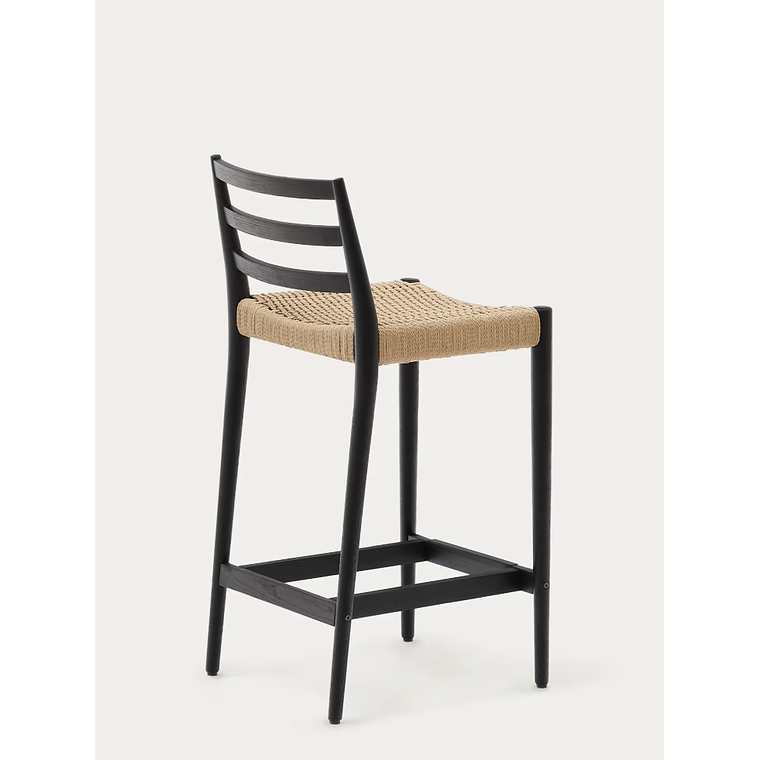 Taburete Analy respaldo madera maciza roble acabado negro y asiento de cuerda 70cm FSC100% 6